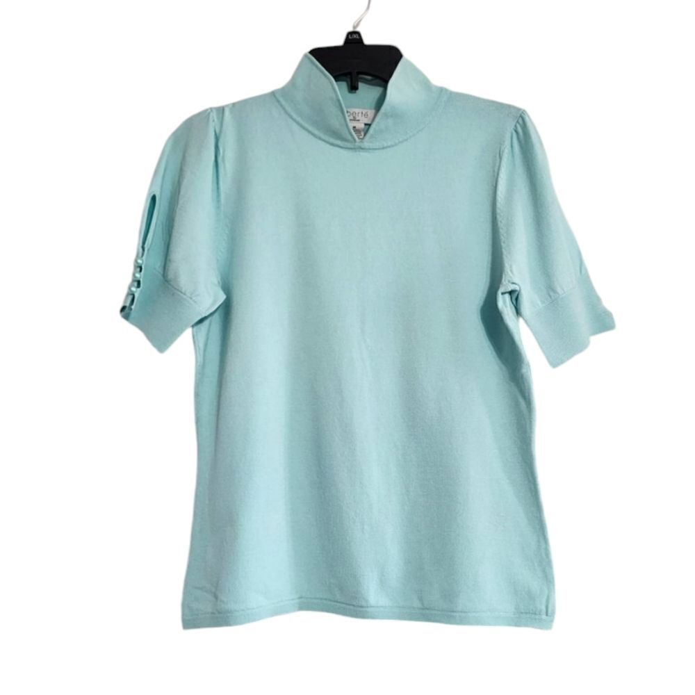Liberte' by Emanuel top silk blend aqua blue dainty Twee M